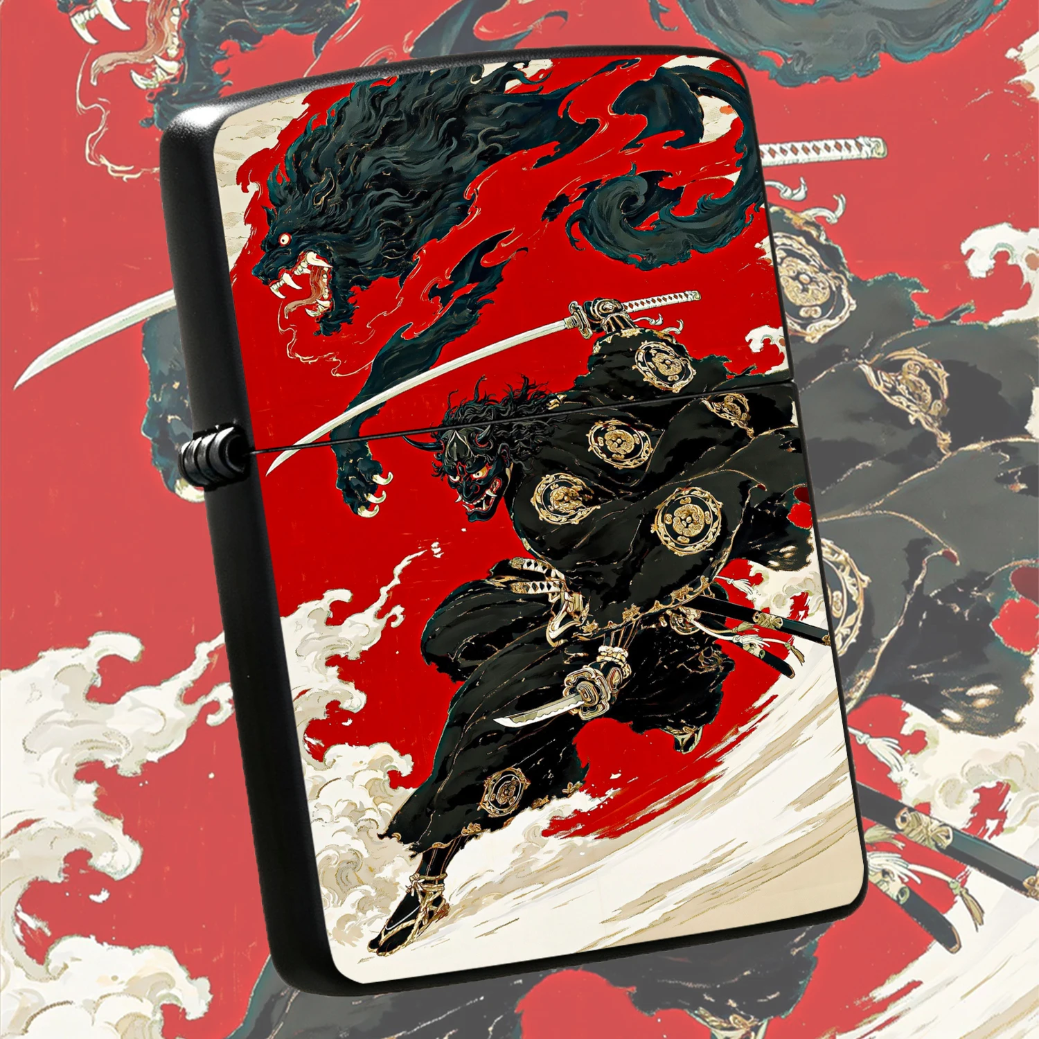Japanese Ukiyo-e Oni Samurai Pattern Lighter Durable Sturdy Body Creative Cool Traditional Japanese Style Pocket Lighter Collectible Exquisite Accessory Gift For Men Boyfriend A Fun and Humorous Lighter