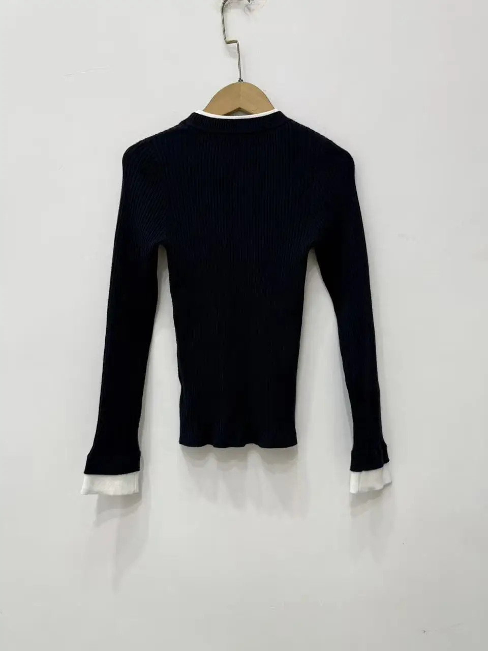 

2-Color Women Slim Sweater Spliced Round Neck Long Sleeve All-Match Knitted Pullover