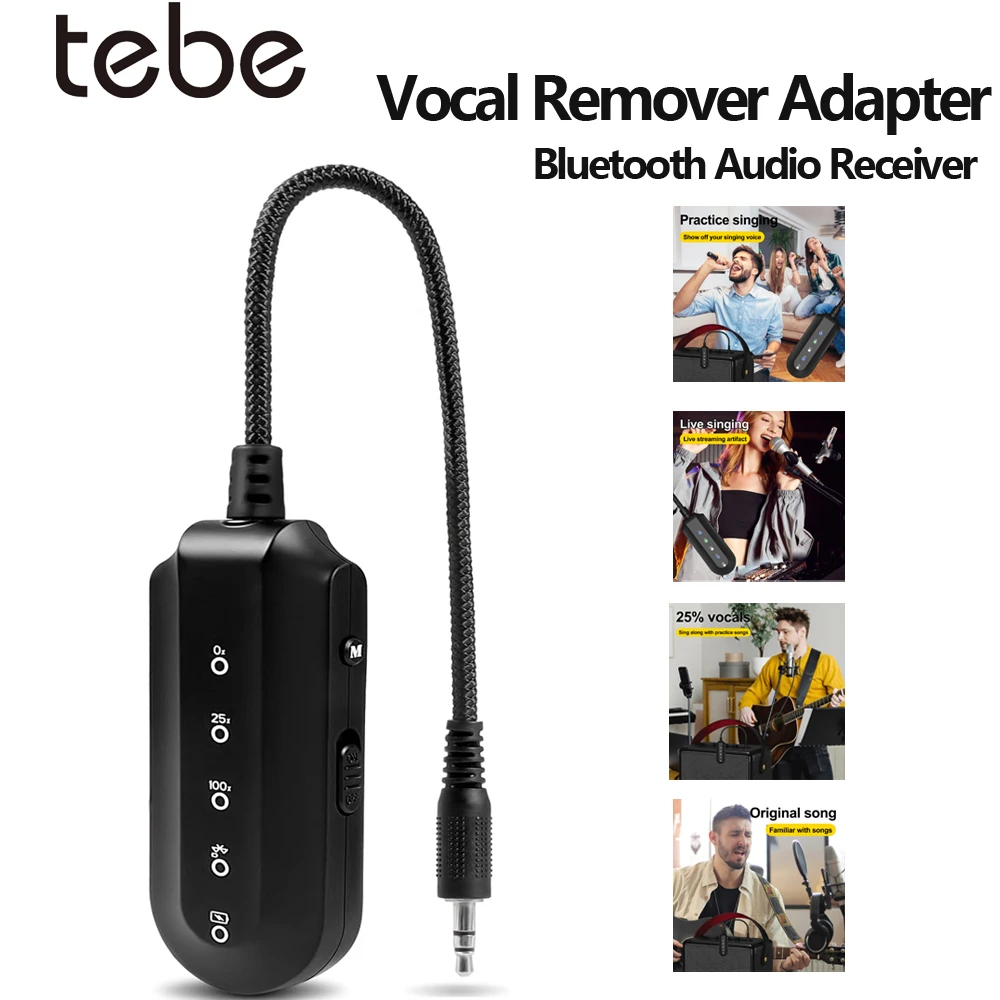 Tebe-removedor Vocal Aux de 3,5mm para altavoz de Karaoke, auriculares, Bluetooth 5,0, receptor de Audio estéreo r, adaptador Vocal eliminador de 3 niveles