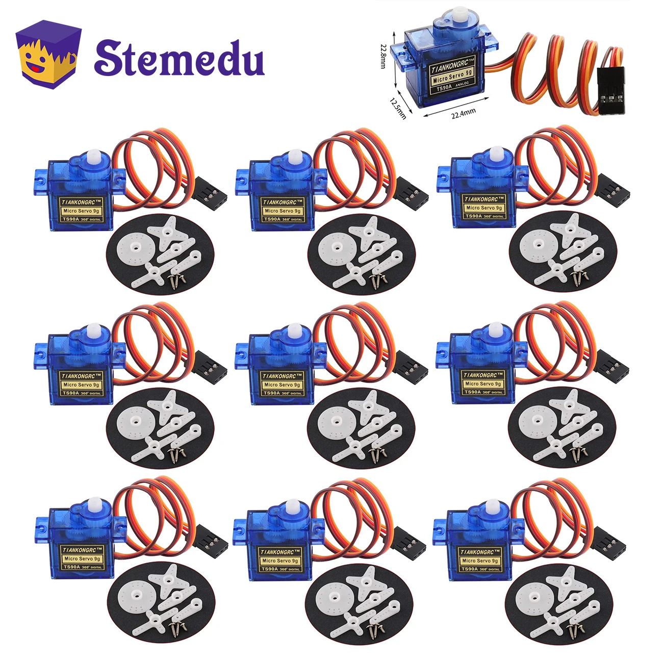 Micro Servo para Robot RC Car e Avião, Mini Servo, Peças do Projeto DIY, Micro Servo, SG90, Mini 180, 270, 360 Graus, TS90A, 9g, 10Pcs