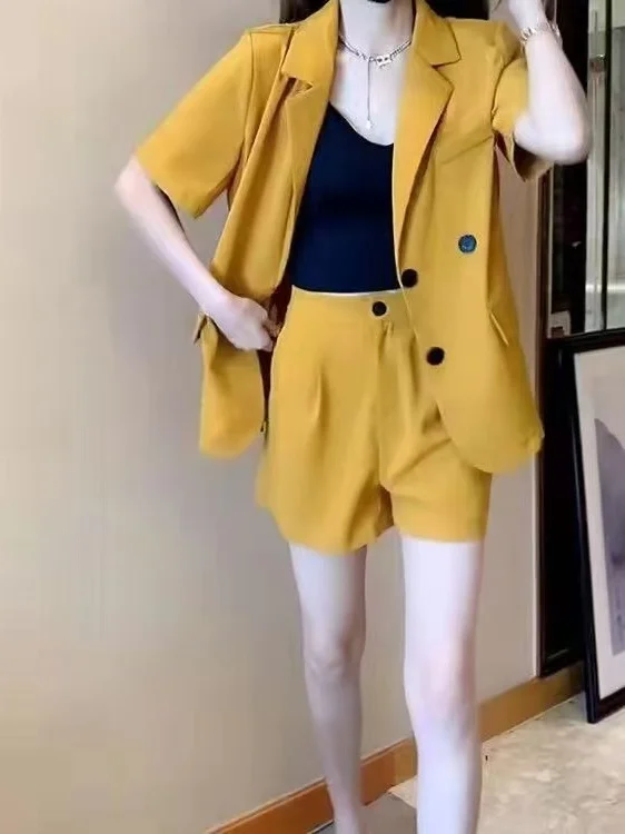 

Faionable Split High Waist ort Pants Set Женский летний повседневный костюм из двух предметов Sle f Sve Pure Desire Корейская версия