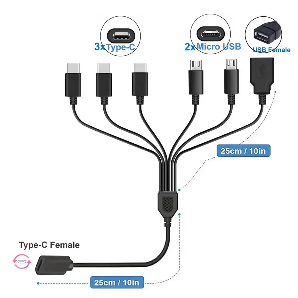 USB C Female to Type C/Micro USB Splitter Adapter Cable Extension Multi Charing Cable For Type-C Phone Tablet and Android Device