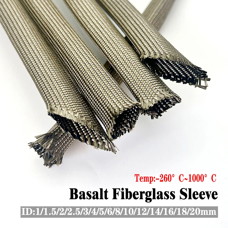 

ID 1mm~20mm Basalt Glass Fiber Sleeve 1000Deg C Heat-Resistant Fireproof Insulation Tube for Automotive Engine Cable Protection