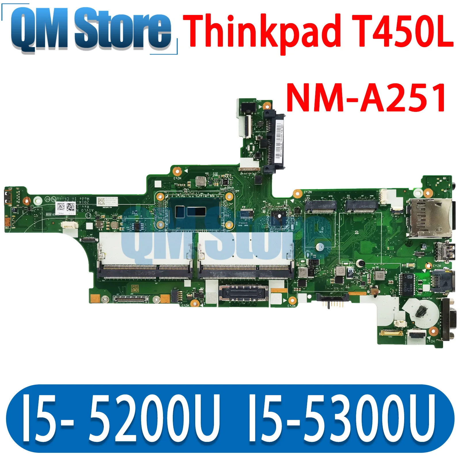 For Lenovo Thinkpad T450 Laptop Motherboard AIVL0 NM-A251 Mainboard With i5-5200U I5-5300U CPU DDR3