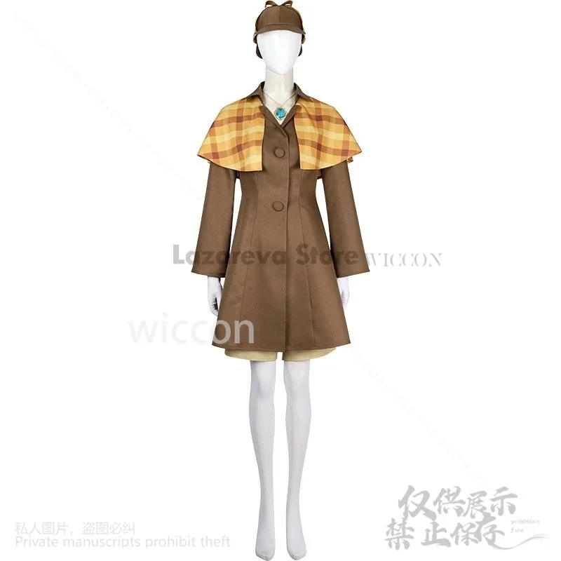 アニメゲームプリンセスコスプレ探偵帽子チェック柄ショールファッショナブルなヴィンテージ制服ドレスかつらかわいい Jirai Kei 女の子子供カスタマイズ