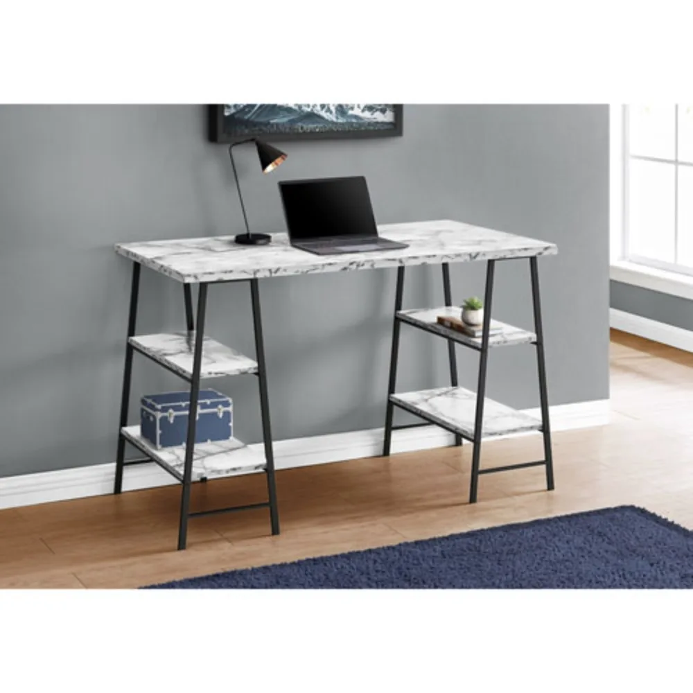 

47.25"W Computer Desk with 4 Shelves - White Marble/Black