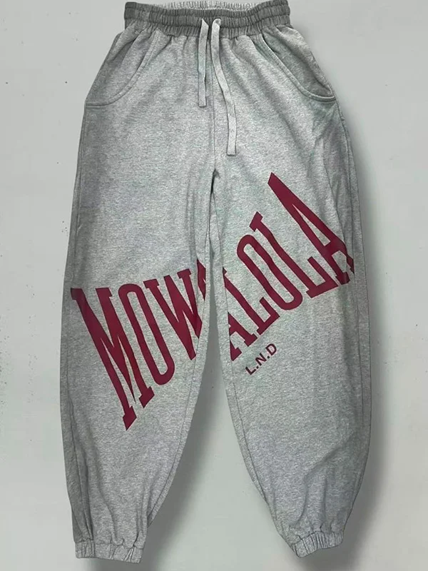 

Mowa Color Spray Old Letter Print Baggy Wide Leg Sweatpants Long Trousers ex Trendy Youth Casual Summer Faion