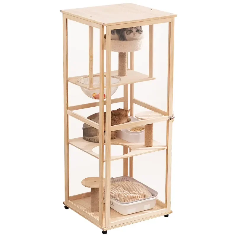 Eco-friendly Large Space Solid Wood Cabinet cat House Luxurious Modern Design with Button Closure Easy Cleaning