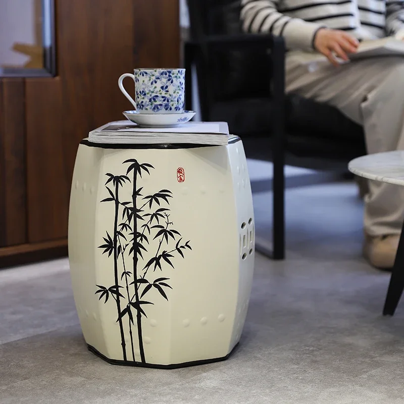 Chinese Ceramic Drum Stool Living Room Octagonal Shoe Changing Decorative Items Gift Giving Pouf Container Office Footrest 벤치