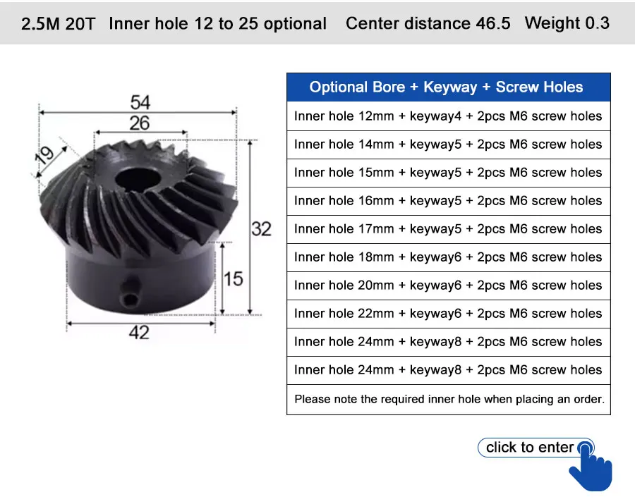 45 # Stahl-Spiralkegelradgetriebe, 2M, 15T bis 60T, Modul 1:4, 90 Grad Differentialgetriebe, gleicher Übersetzungsverhältnis, Durchmesser 8mm bis 12mm, Loch – Detail 15