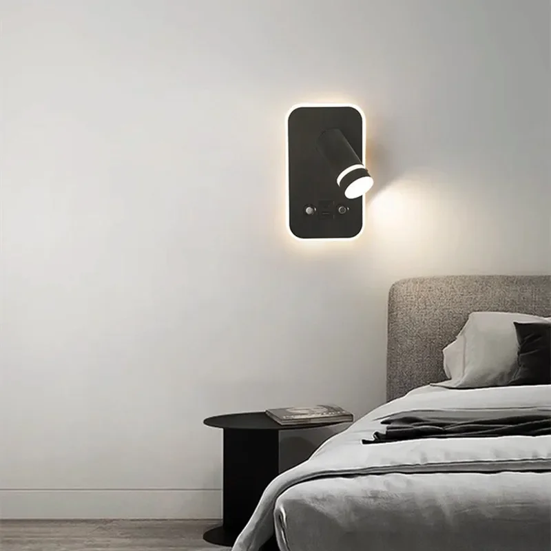 Creative USB Charging Wall Lamp Three Colors Dimming Led Spotlight Foyer Reading Bedside Decoration Rotatable Sconce Wall Light