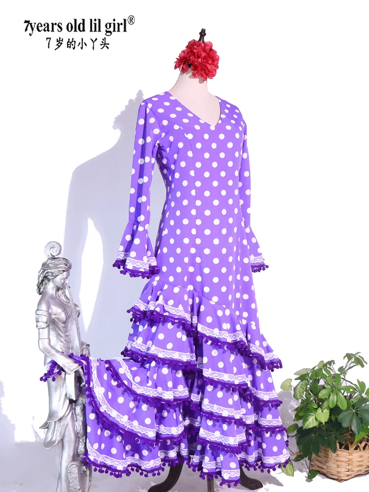 Vestido de dança flamenca feminino, saia espanhola, roupa DTT04