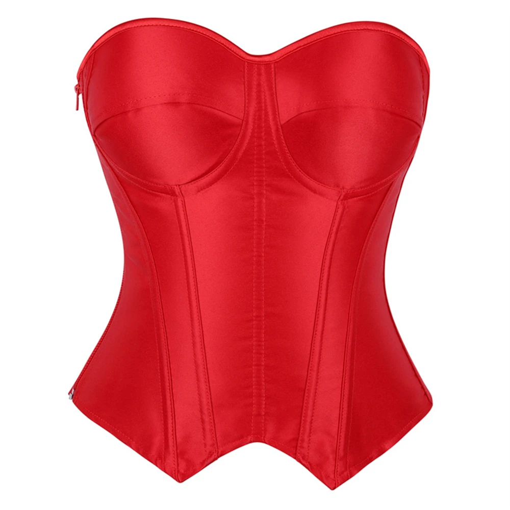 

Women Red Elegant Overbust Corset Tops Sexy With Bra Cup Side Zipper Boned Bustier Design-Slim Fit Fashion Office Lady Corselet