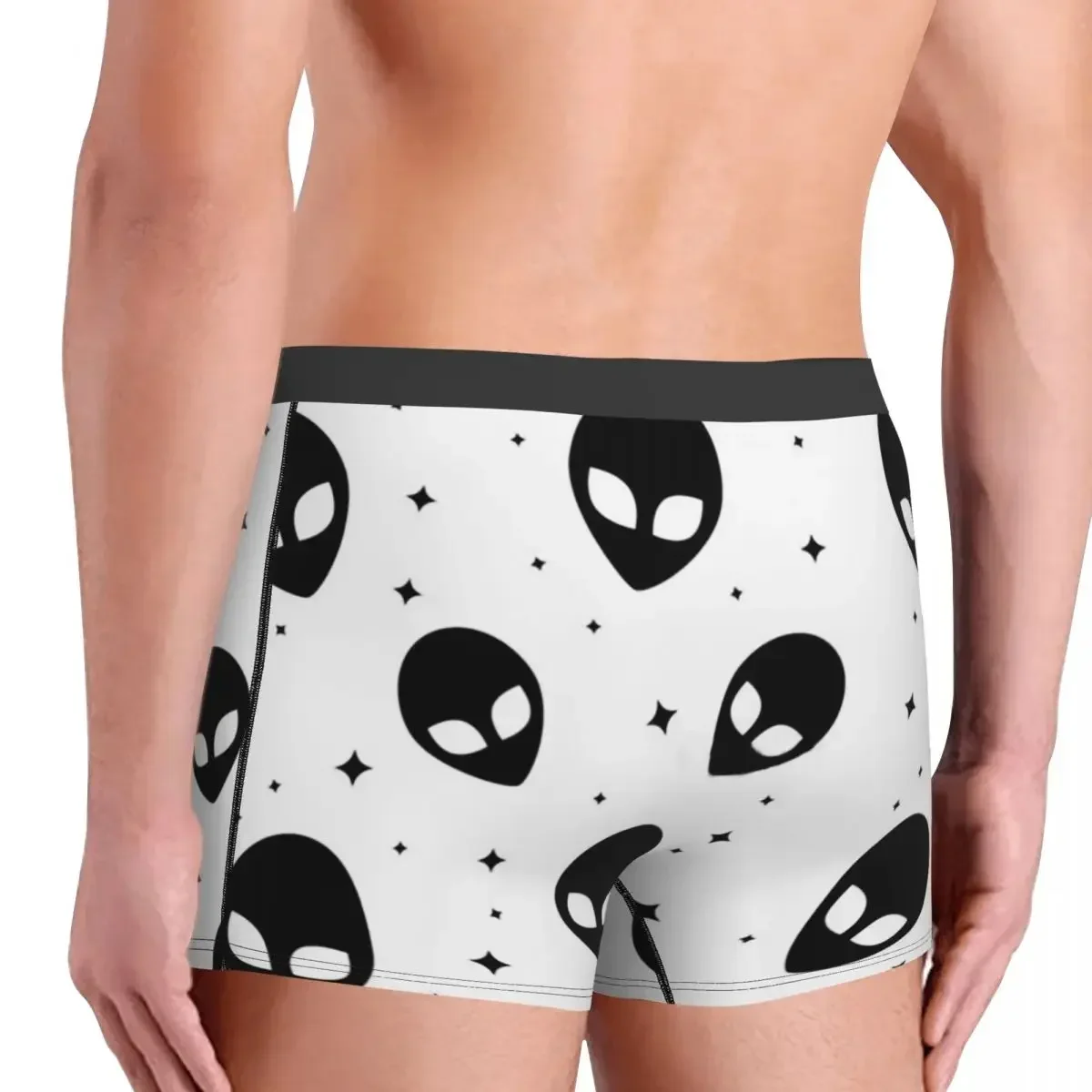 Cuecas com padrão alienígena preto e branco, cuecas masculinas, shorts estampados, cuecas boxer, calcinha