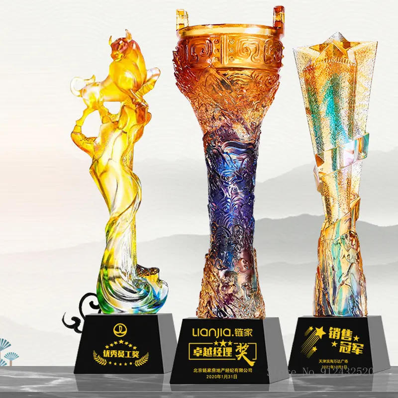 Customized High-end Colored Glaze Crystal Trophy, Enterprise Award, Outstanding, Academic Award, Company Gift, Home Decor