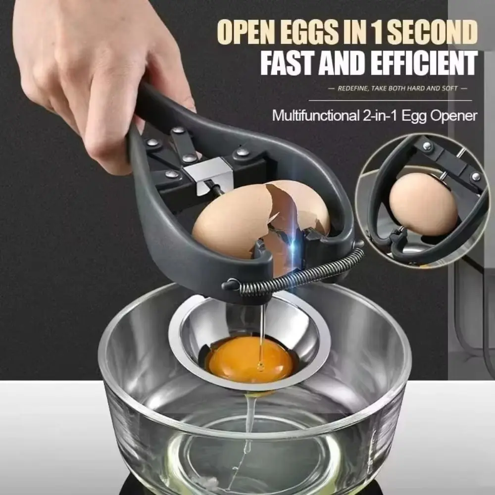 

Effortless Manual Egg Opener 304 Stainless Steel 3 in 1 Egg Separator Quick Release Eggshell Cracker Egg Stripper Kitchen Gadget
