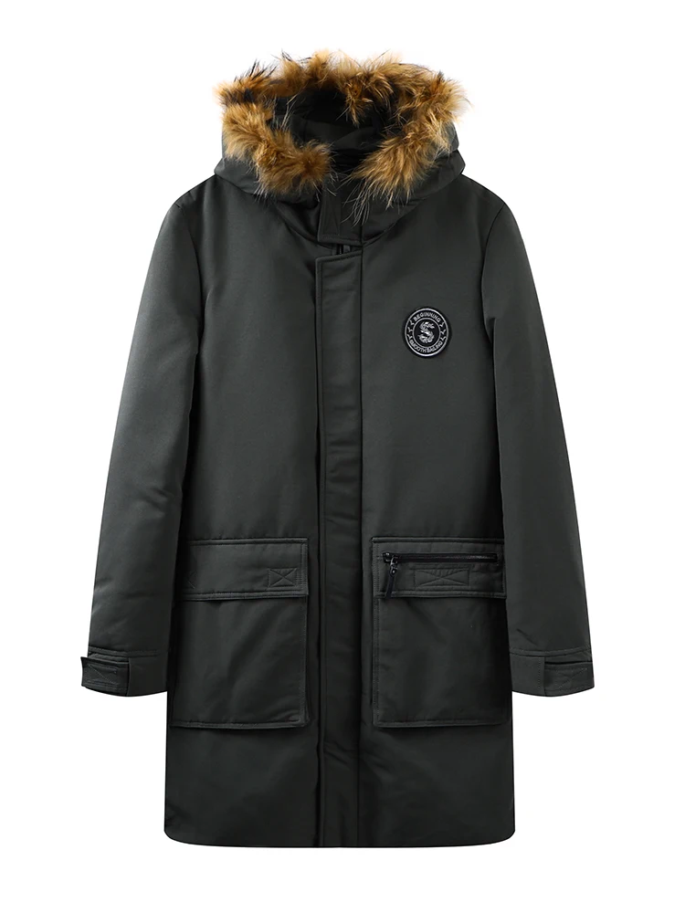 

Warmth Insulated Casual Classic Hooded Fur Trimmed Mid-Length down Jaet Youth Trendy Outerwear for Middle-Aged Men