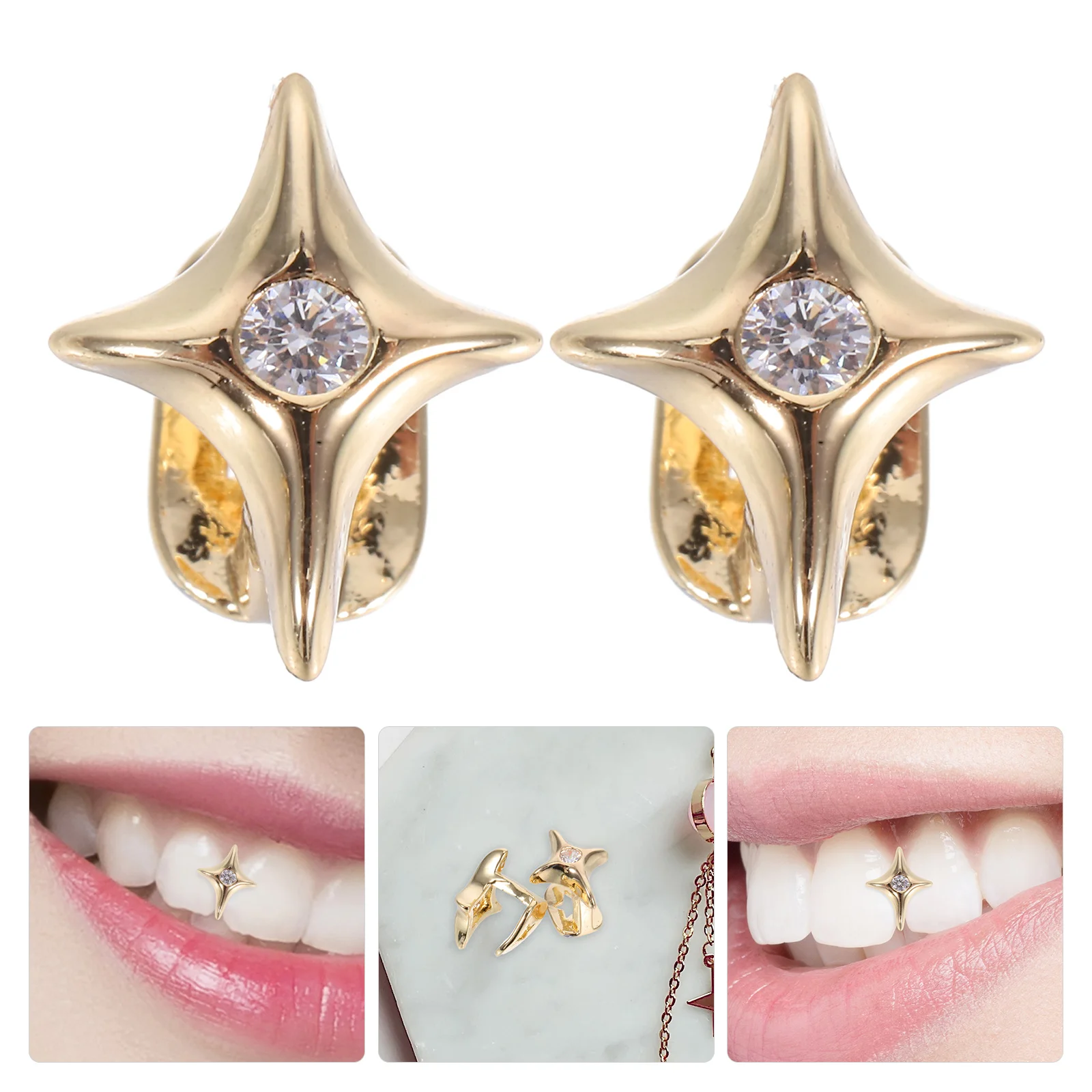 

2Pcs Fashion Tooth Grills Star Design Decorative Teeth Jewelry Minimalist Style Lightweight Comfortable Fit for Parties