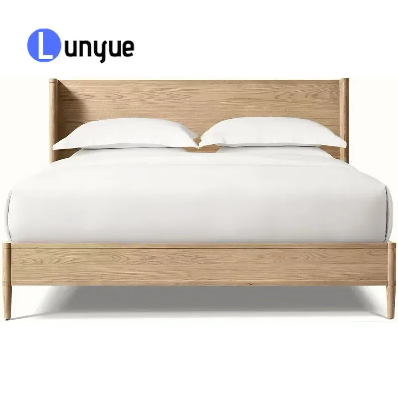 American Italian Nordic Modern Minimalist Oak Solid Wood Double Bed Rural Retro Design Bedroom Furniture