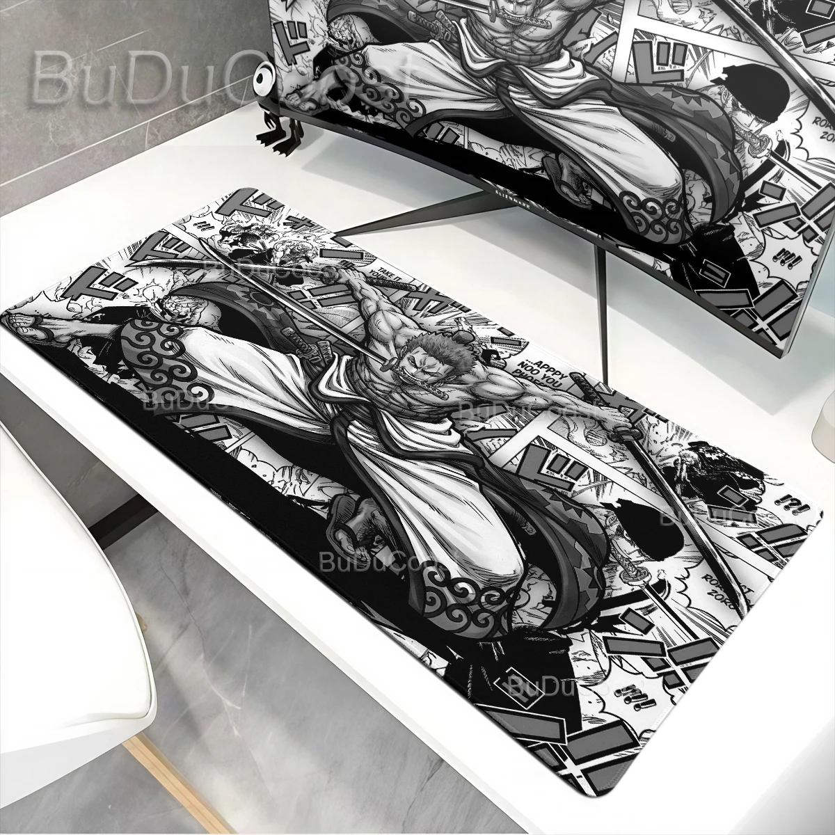 Keyboard Pad Laptop HD Print Anime Roronoa Zoro Mouse Pad Black And White One Piece Desk Mat PC Gamer Rug Office PC Accessories