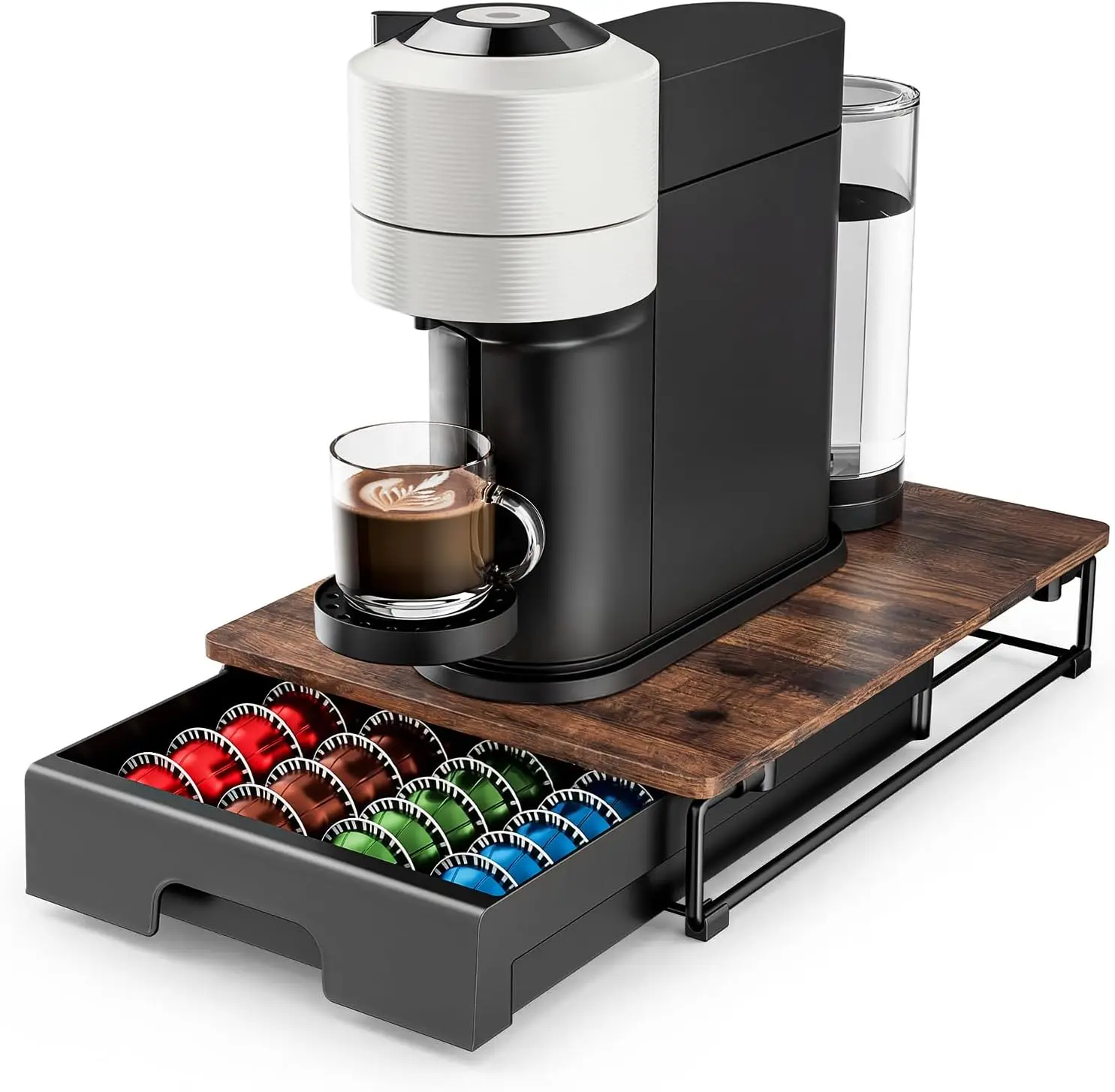 

Wooden Coffee Pod Storage Drawer for Nespresso VertuoLine Capsules, Large Capacity Countertop Organizer, Rustic Brown