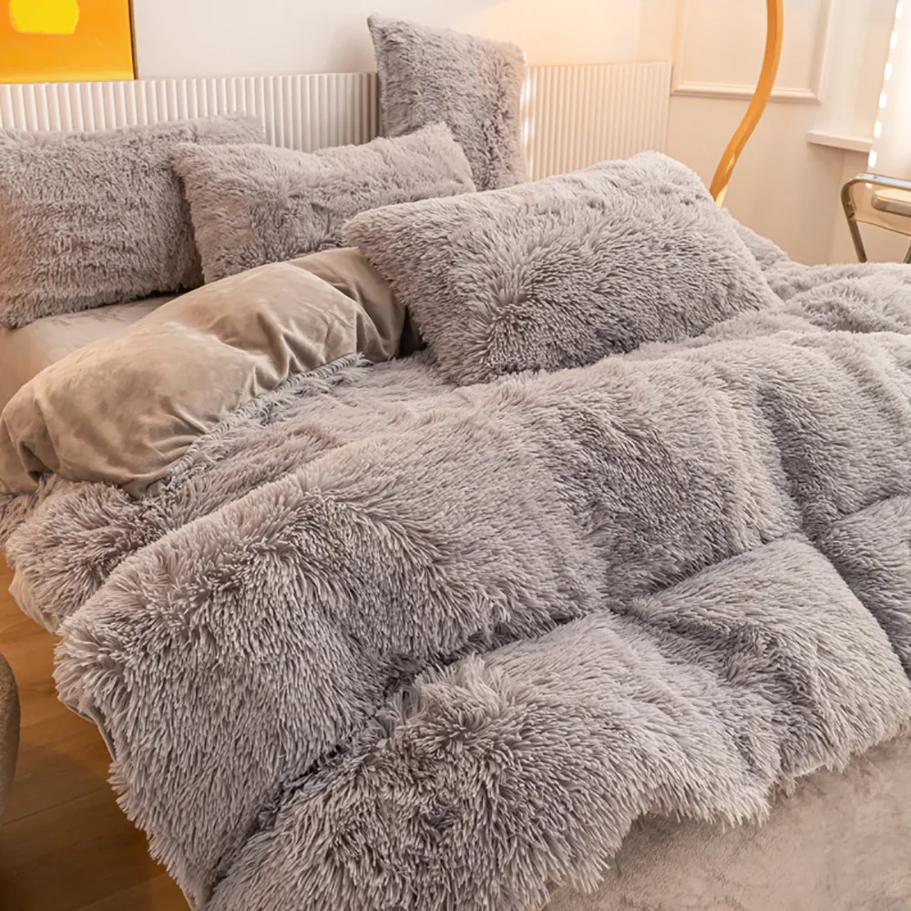 Furry Bedding Set Luxury Coral Fleece Princess Mink Velvet Warm Quilt Duvet Cover Set Bed Blanket Bedroom Comforter Bedding Sets