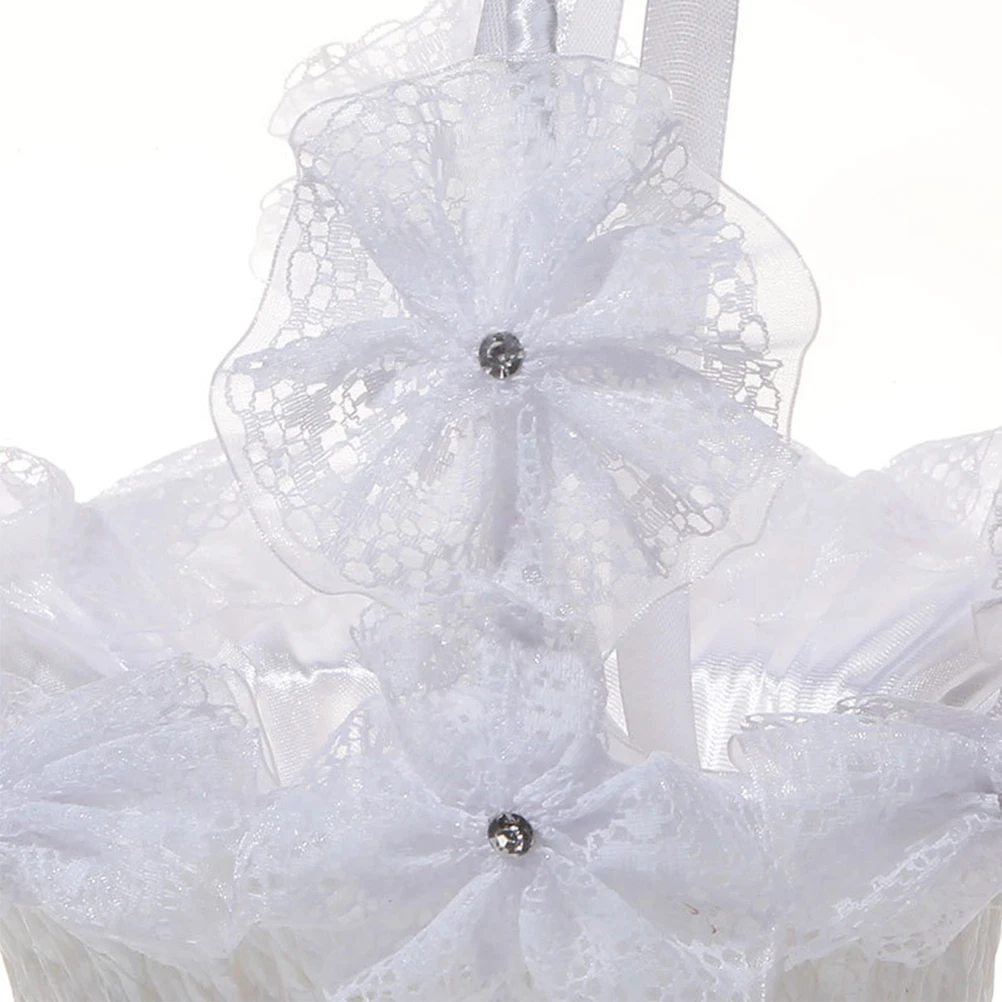 

Crystal Bowknot Flower Girl Basket White Elegant Lightweight Bridal Wedding Rose Basket Flower Holder Wedding Baskets
