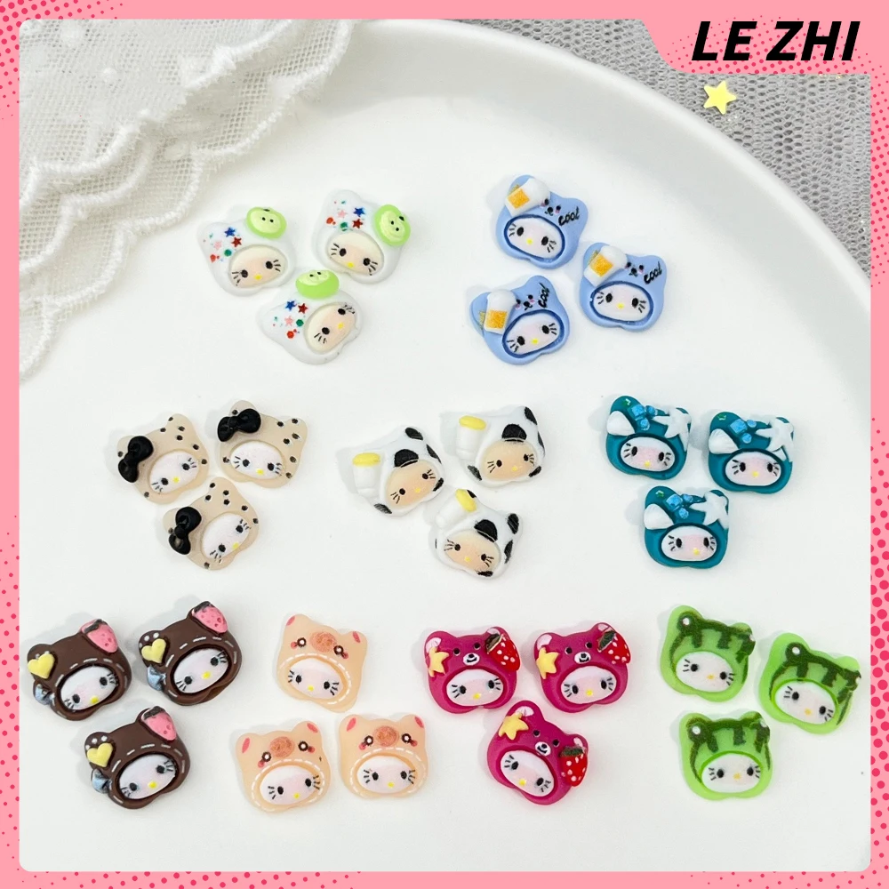 20Pcs Cute Hello Kitty Hat Cross Dressing Nail Accessories Cartoon Pig Bear Apple Strawberry Watermelon Milk Resin Nail Decora