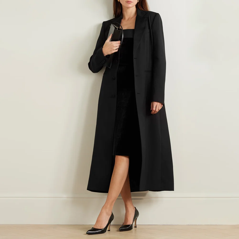 Women's Suit Long Blazer Single Breasted Jacket Black Tuxedo Party Fashion Peak Lapel Solid Smart Casual Outerwears 1 Piece