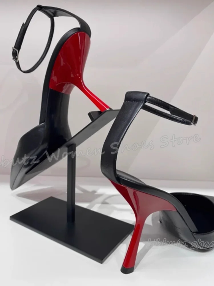 

Pumps Belt Buckle Genuine Leather Mixed Color Hollow Fashion Concise Elegant Novelty Sexy Women Shoes Newest Pointy Thin Heels