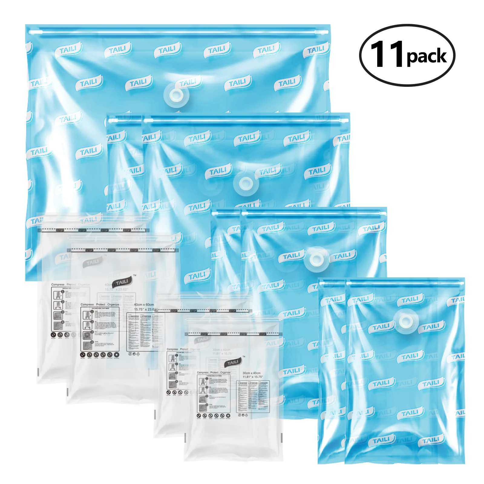 

TAILI 11pcs Vacuum Storage Bags More Space Save Compression Travel Seal Zipper for Clothes Pillows Bedding Closet Home Organizer