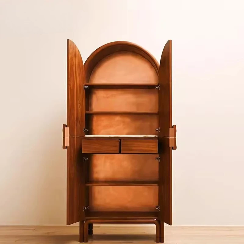 モダンな高級無垢材サイドボード、アーチ型デザインの多機能木製ロッカー、自宅のリビングルーム、キッチン、ホテル、レストランに