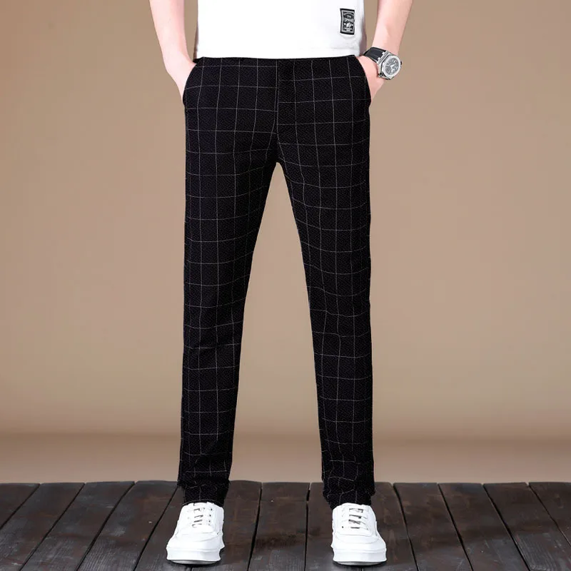 

Korean version Straight Pants Men's NEW Fashion Elastic Waist Casual Pants Men Streetwear Ice Silk Trousers Mens Pants