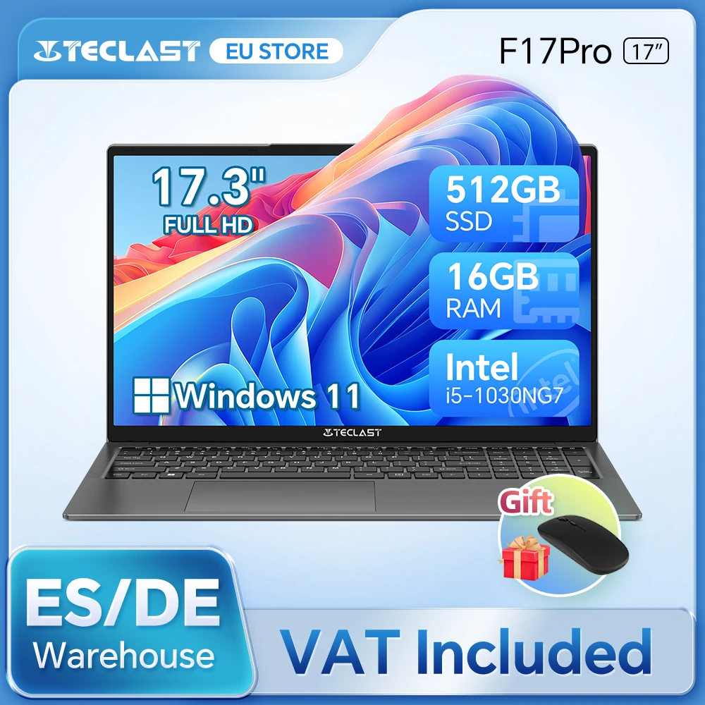 Teclast F17Pro 17,3" Ordinateur portable Intel i5-1030NG7 16 Go de RAM 512 Go SSD Windows 11 180 °   Clavier rétroéclairage pour ordinateur portable mini-HDMI F17 Pro