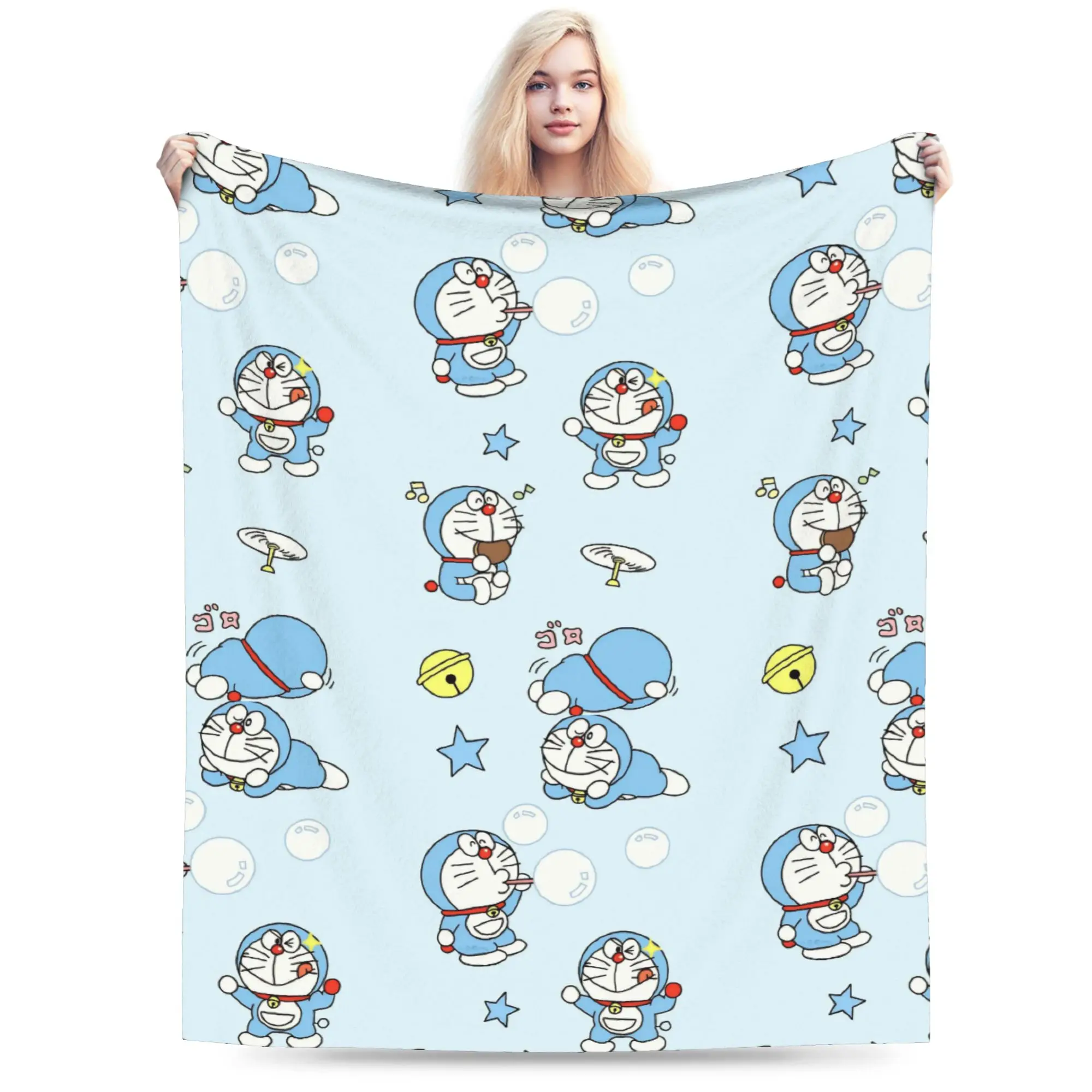 

D-Doraemon Blanket Coral Fleece Plush Decoration Portable Lightweight Throw Blanket for Bed Bedroom Quilt