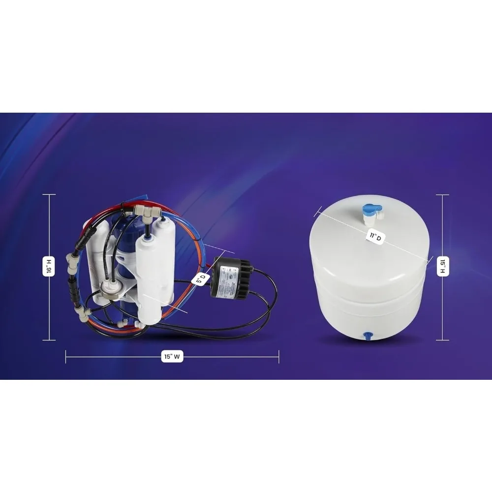 ترشيح تحت الحوض والكونترتوب - نظام التناضح العكسي الارتوازي TMAFC-ERP Artesian، نسبة نفايات 1:1، كربون حفاز 8.5 بوصة