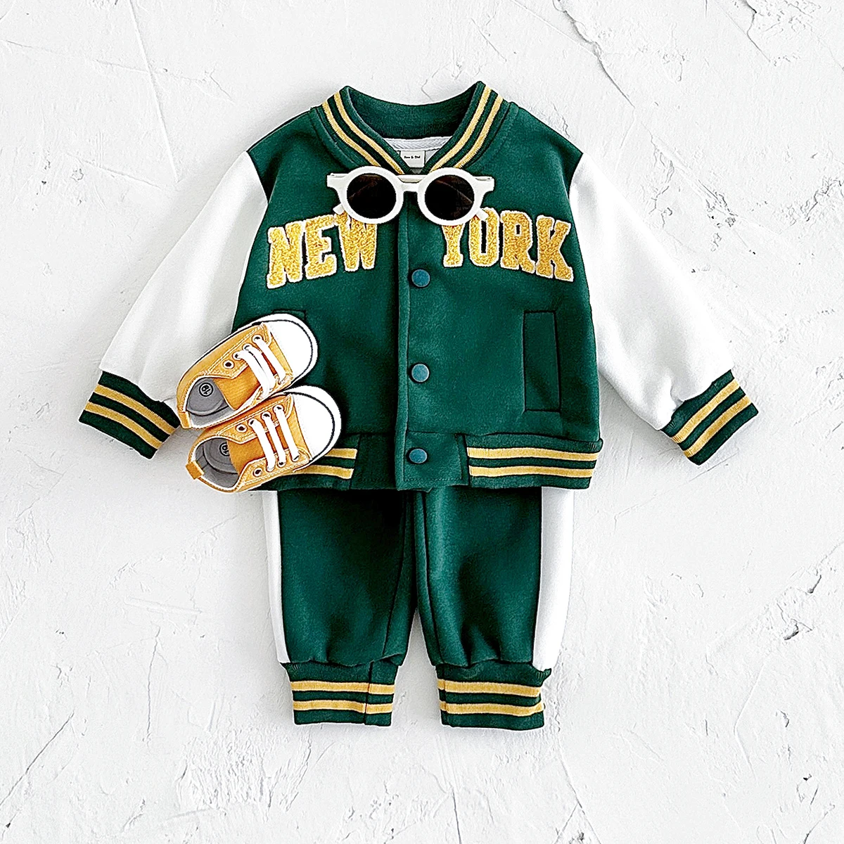 Newborn Baby 2024 Boys Girls Clothes Autumn New Embroidery New York Loose Coat Top+Thick Pants Set Fashionable Baseball Jacket