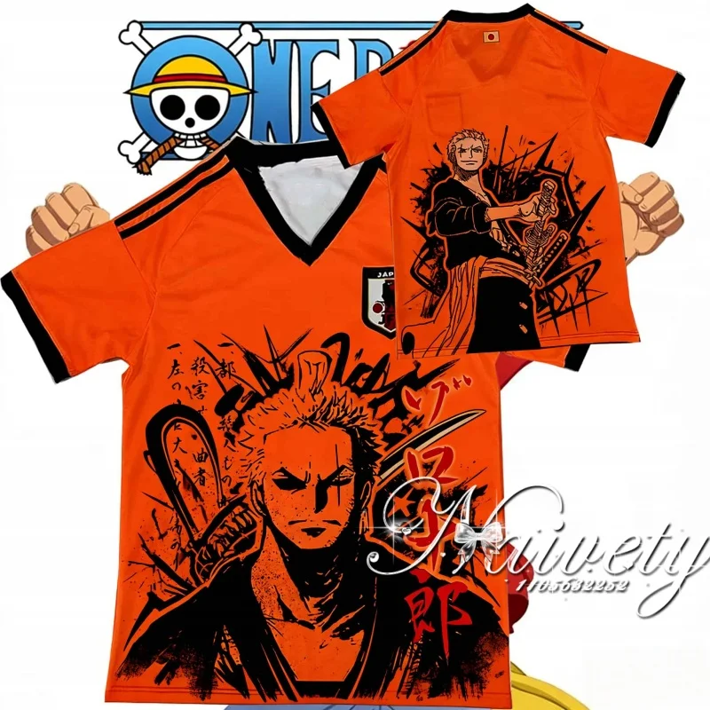 One Piece Roronoa Zoro 2026 Sommer V-Ausschnitt Sport-T-Shirt, Schnelltrocknendes Oversize-Oberteil für Erwachsene & Kinder, Trendige Anime-Streetwear