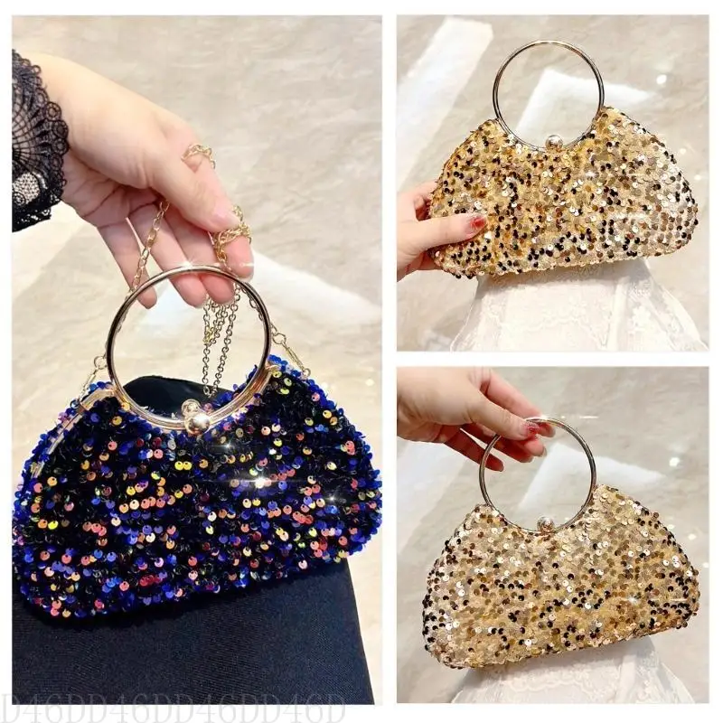 

D46D Sparkling Sequined Party Purse Evening Bag Spacious Interior For Essential Crossbody Shoulder Bag For Party Occasion