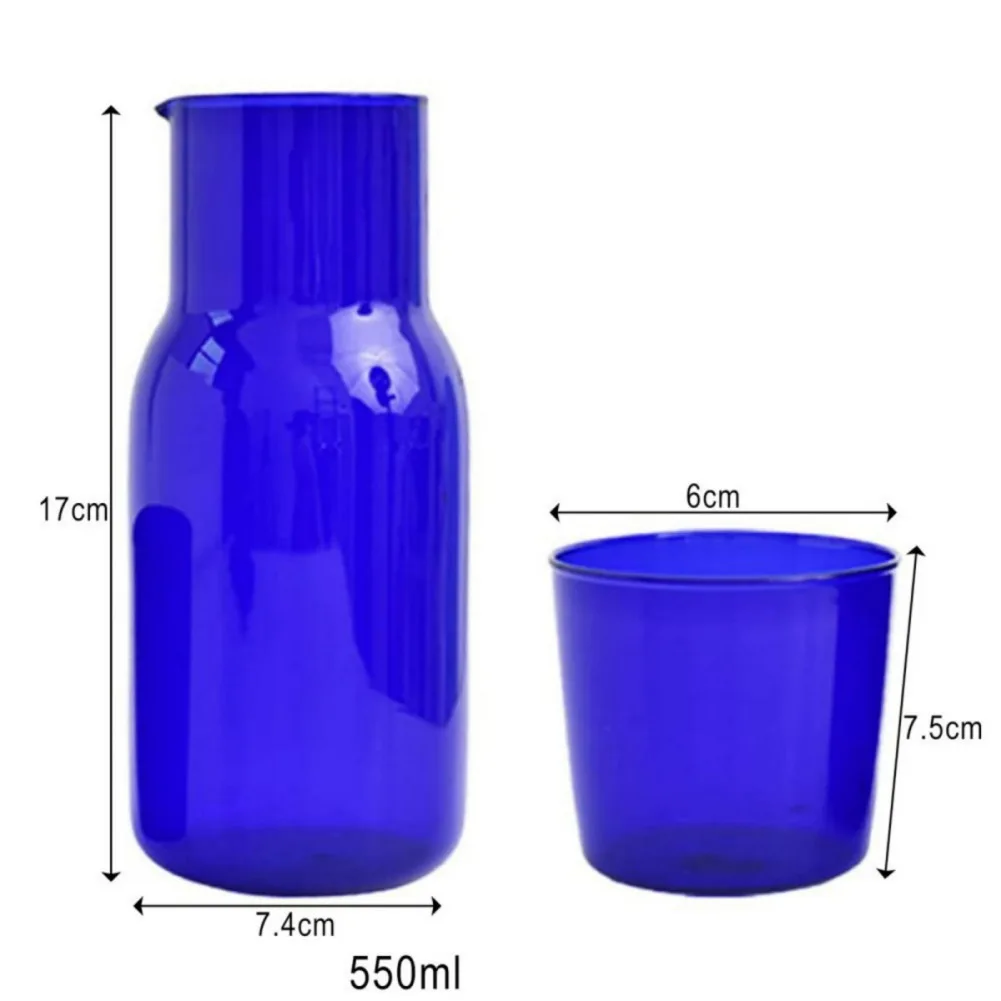 550ml Glass Water Bottle with Glass Cup Bedside Carafe Night Water Carafe with Tumbler Glasses Flask Drinkware Pot for Milk Tea