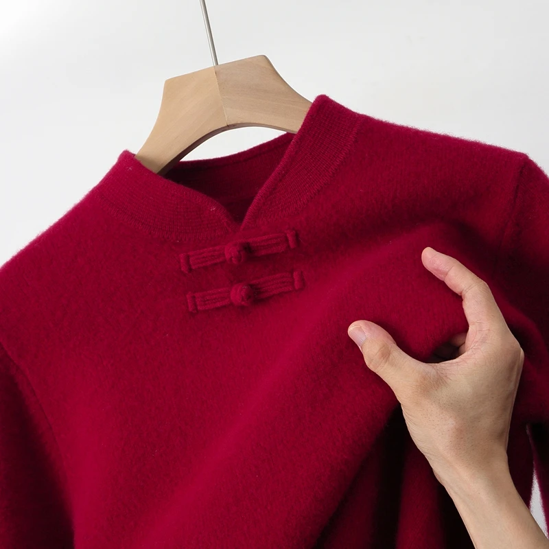 الخريف والشتاء الصوف الخالص الرجال الوقوف طوق زر البلوز سترة فضفاضة عارضة متماسكة قاع معطف