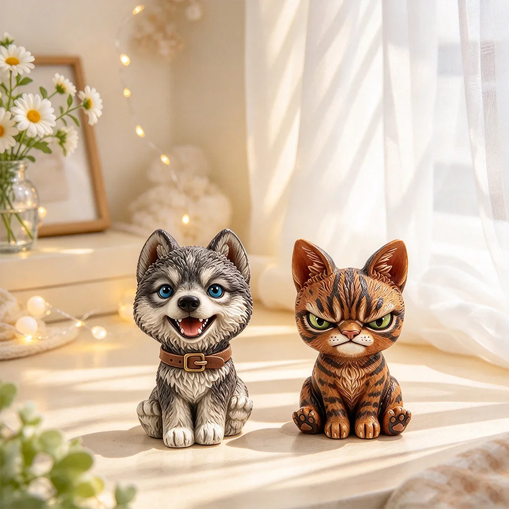 DIY small Husky and Tabby cat silicone candle mold, 3d dog epoxy plaster mold scented candle home decoration