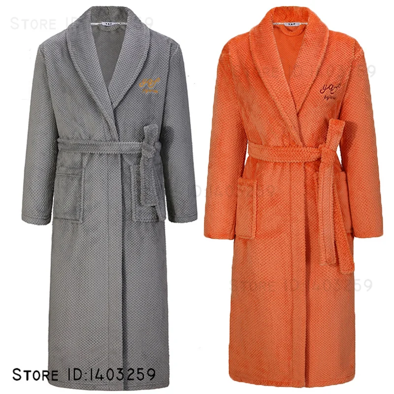 Plus Size 3XL Men Flannel Robe Sleepwear Thick Warm Long Bathrobe Nightgown Winter Coral Fleece Casual Nightwear HomeWear Pajama