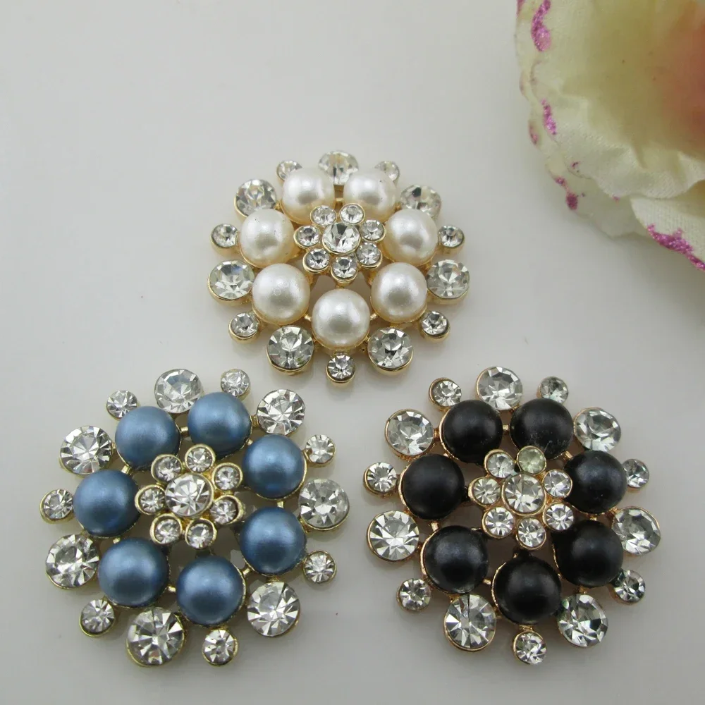 5pcs 10 Colors Pearl Flatback Rhinestone Buttons Diamante Crystal Hair Flower Scrapbooking Accessories