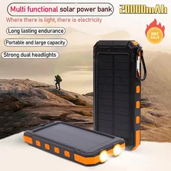 20000mAh Solar Power Bank Outdoor Wild Fishing Camping Large Capacity Backup Power Portable with Compass Supply Rapid Charging