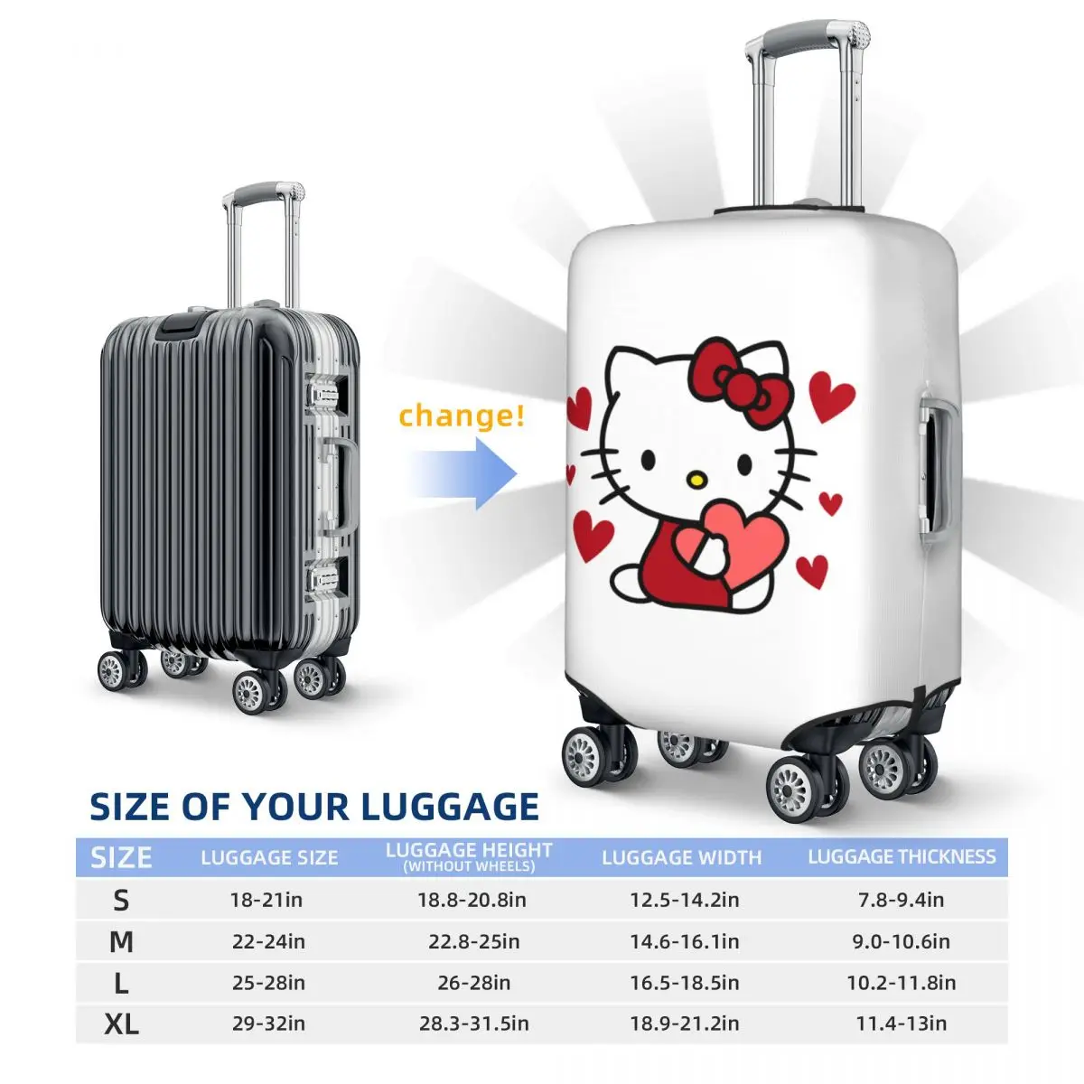 Hello Kitty Sanurgente Juste de bagage personnalisée, housse de protection, jolie valise de voyage, housse de protection pour 18-32 po