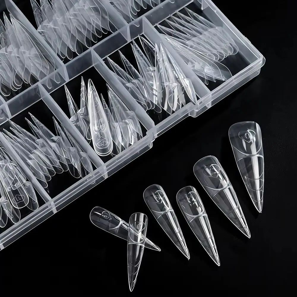 

150 шт. прозрачных бесшовных французских накладных ногтей-стилетов, полное покрытие, акриловые накладные ногти, легко наносятся, подходят для салонов и начинающих мастеров маникюра.