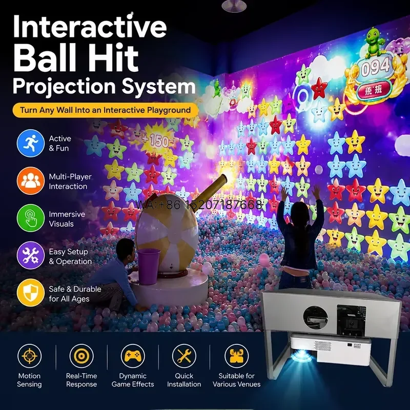 Wmwmnu for Custom Wall Size Motion Sensing Ball Smash Projection Game Auto Scoring Interactive Ball Toss Equipment for