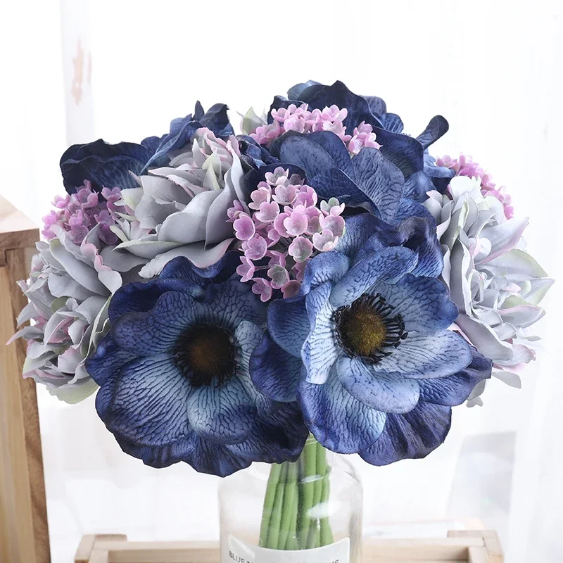 

Artificial White Silk Flowers Beautiful Nordic Peony Handwritten Anemone Bouquet Wedding Home Decor DIY Scrapbook Fake Flowers