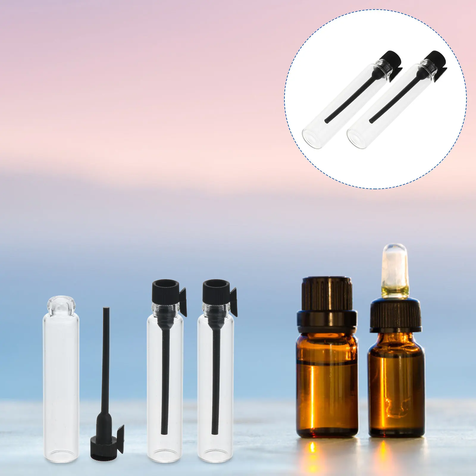 50Pcs 2Ml Essential Oil Bottles Premium Glass Aromatherapy Perfume Refillable Mini Bottles for Travel DIY Natural Oils Storage